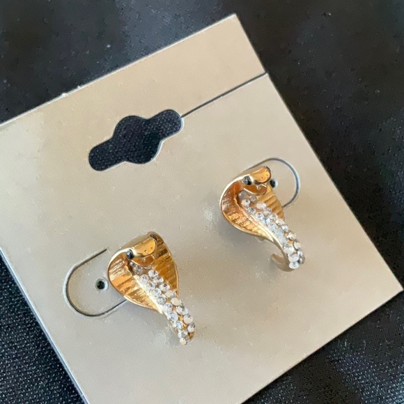 COBRA Snake Goldtone Earrings with Rhinestones WOW !!!🔥🔥🔥🔥 - Picture 2 of 4